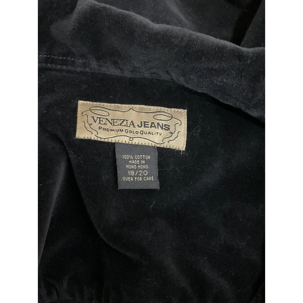 VTG Womens Velour Jacket 18/20 Black 90s Y2K Full Zip Pockets Goth Grunge Retro - Picture 5 of 7